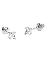 mini superb princess cut white gold earrings for babies and kids